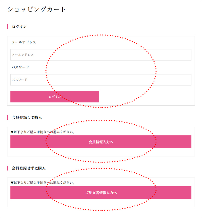 購入手続き(ログインせずに購入手続きした場合)