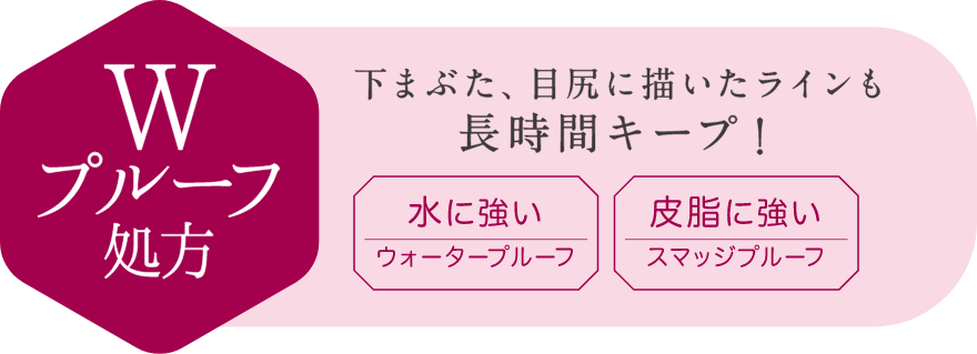 Wプルーフ処方で下まぶた、目尻に描いたラインも長時間キープ